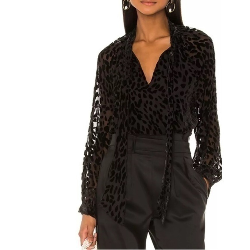 Tanya Taylor black blouse shirt size 4 Velvet Giovanna Silk Tie Neck